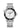 Silver Omega watch with a white face on a white background