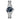 Silver watch with a blue dial on a white background