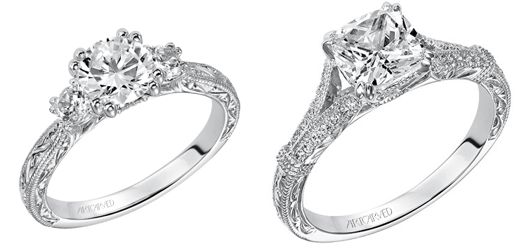White Gold Sidestone Diamond ArtCarved Engagement Rings