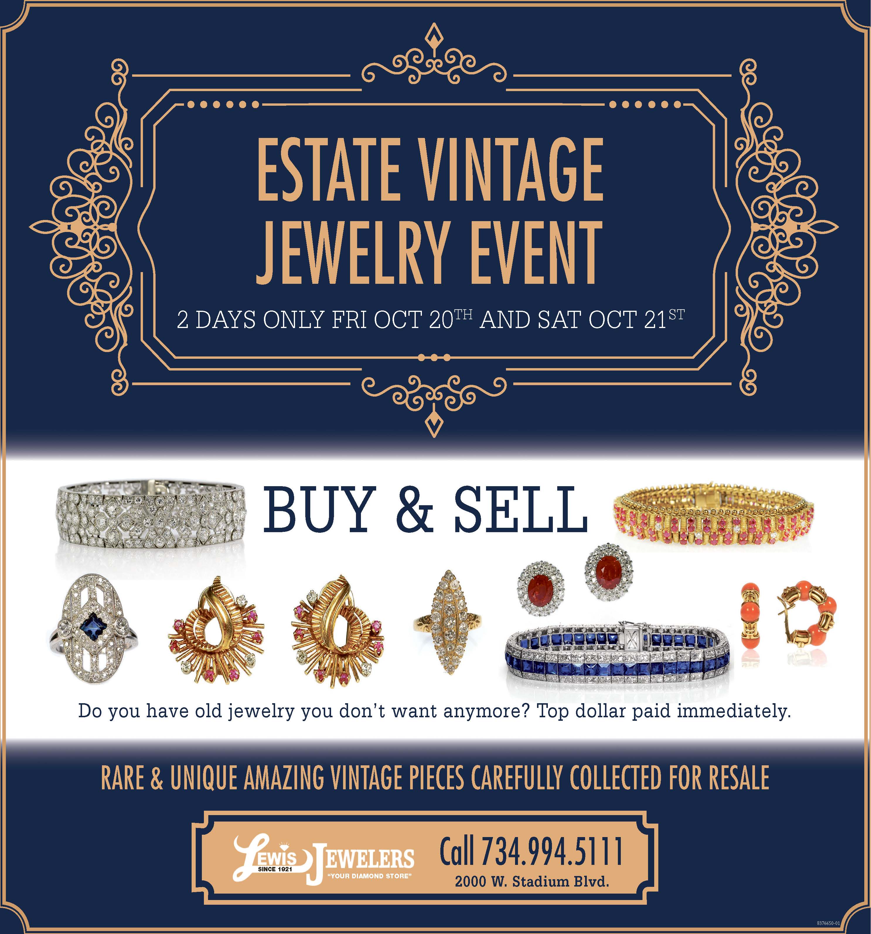 Estate, Vintage, and Jewelry Event sell at Lewis Jewelers