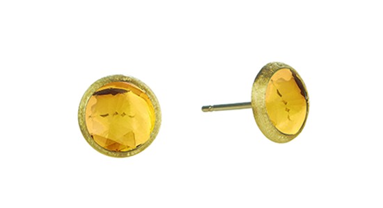 a pair of yellow gold citrine stud earrings