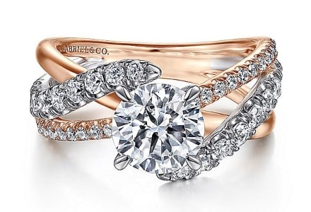 A rose-gold geometric engagement ring from Gabriel & Co. Bridal.