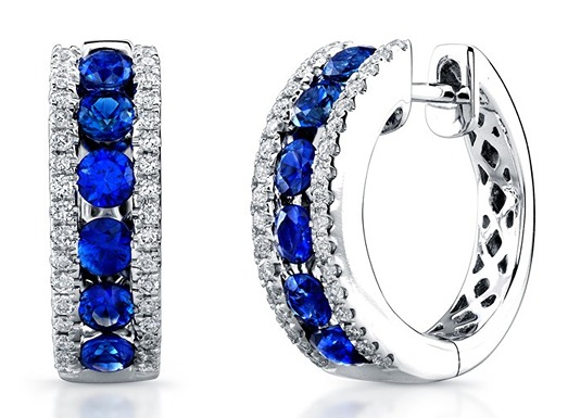 sapphire, diamond, and white gold earrings by Uneek