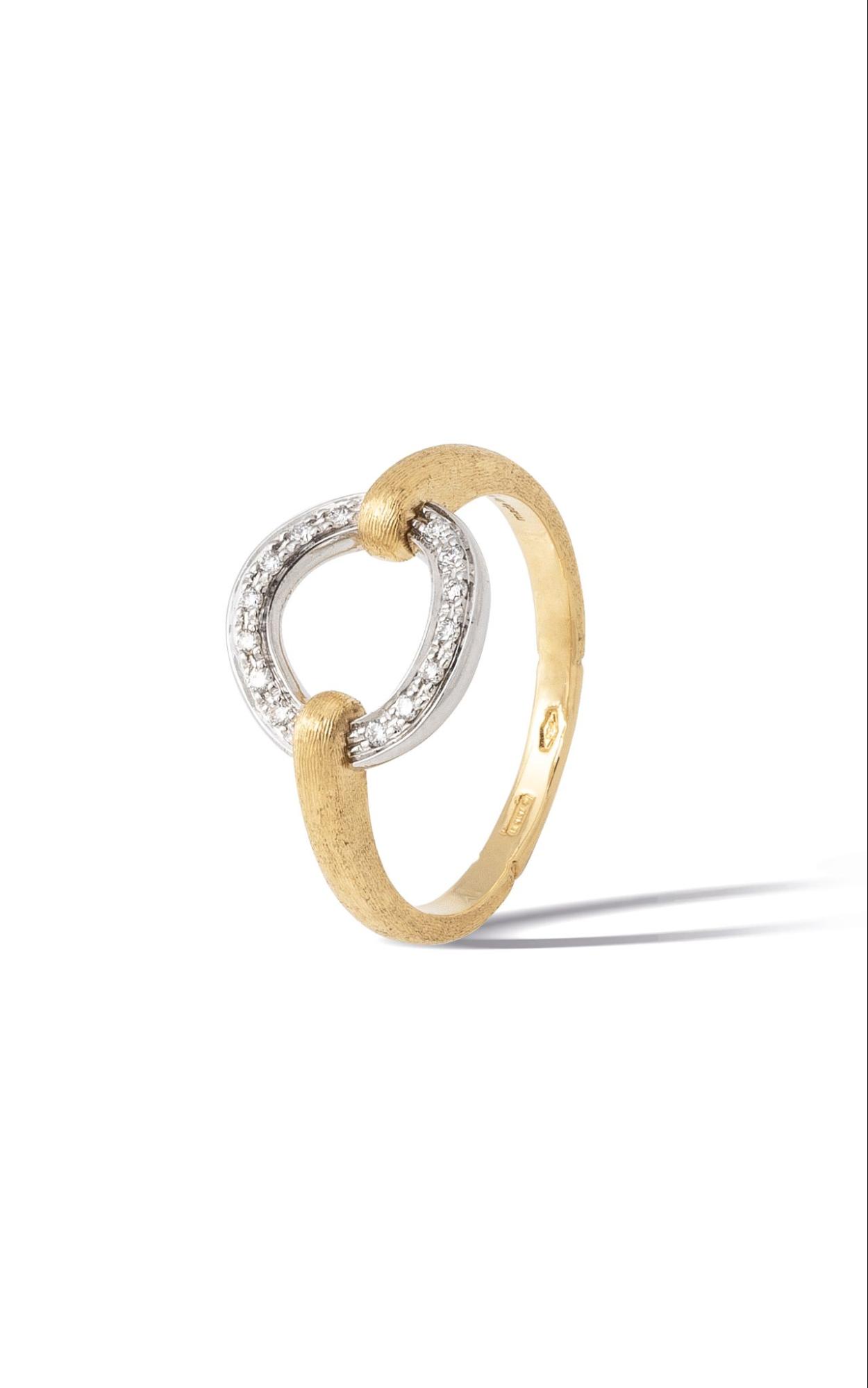 A yellow and white gold link fashion ring on a white background