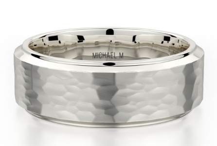 Michael M slightly hammered white gold wedding band for men
