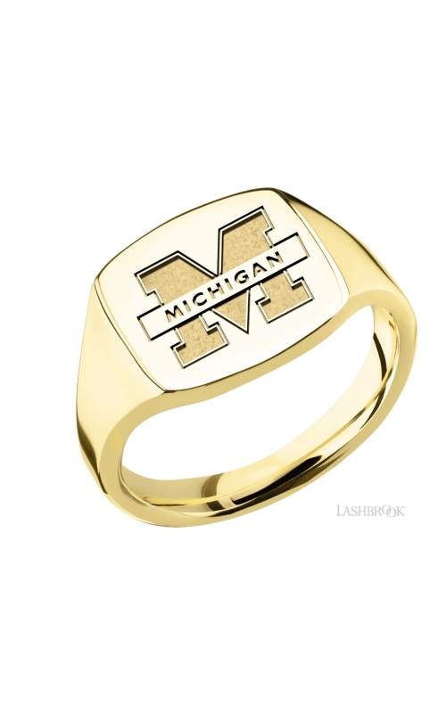 The Collegiate Collection University of Michigan Medium Yellow Gold Cushion Signet Ring