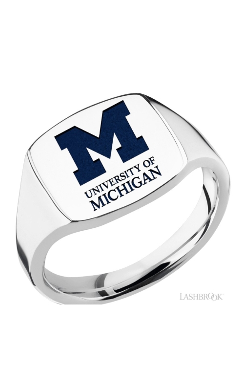 The Collegiate Collection University of Michigan Medium Cushion Cobalt Chrome Signet Ring with Blue Accent