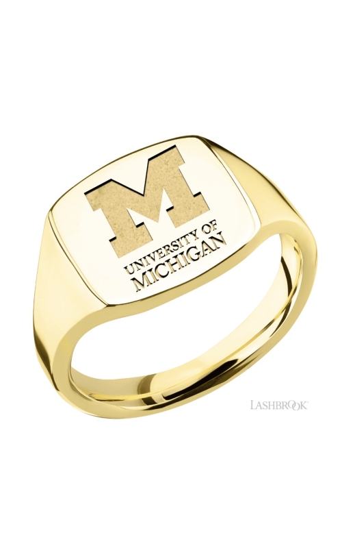 The Collegiate Collection University of Michigan Medium Cushion Yellow Gold Signet Ring