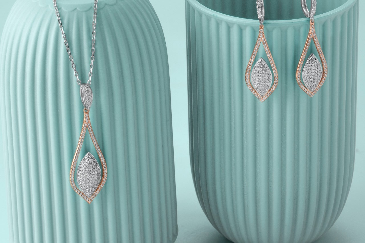 diamond jewelry on blue vases diamond jewelry on blue vases